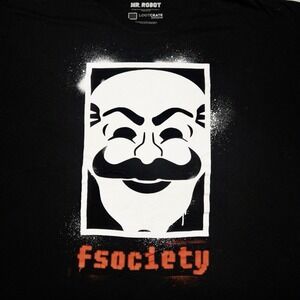 Mr Robot FSociety XXL Black Cyberpunk T Shirt 50" Chest 28"‎ Length